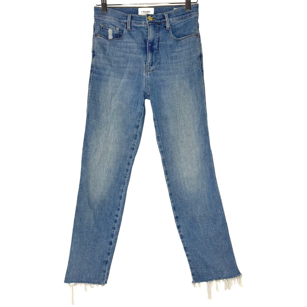 Frame Le Sylvie Crop Womens Jean 27 Light Blue Skinny Stretch High Rise Raw Hem